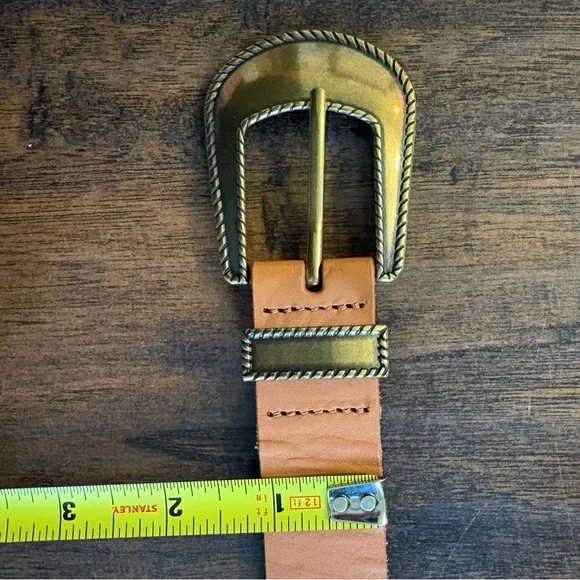 Anthropologie Tan Leather Belt with Brass Toned Western Style Buckle - Picture 11 of 12